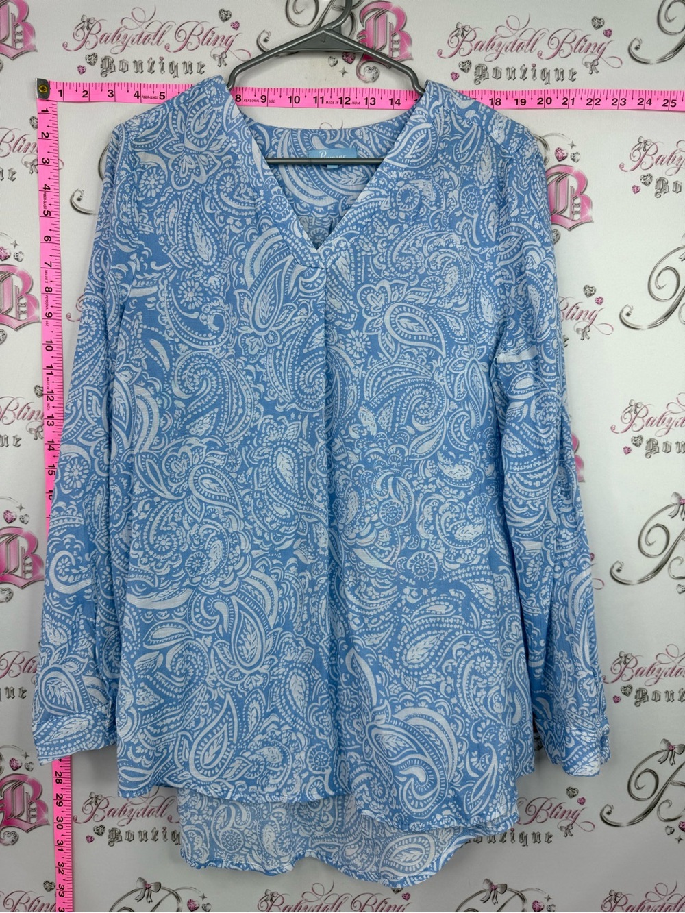 Penmans shirt blouse top Light Blue Paisley V-Neck Blouse by